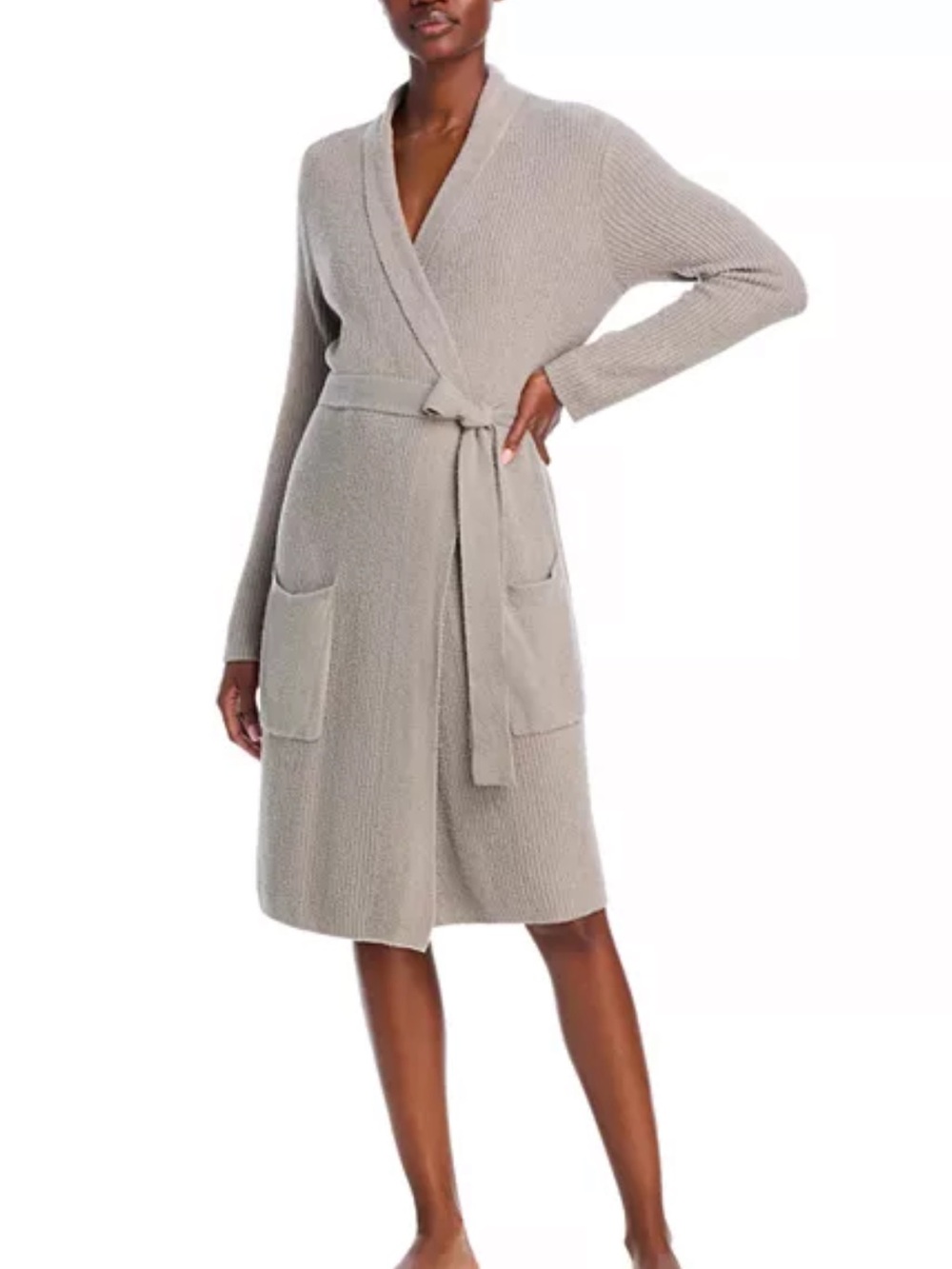 Barefoot Dreams Ribbed Wrap Robe in Light Taupe